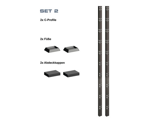 Set mit zwei C-Profilen, Füßen und Abdeckkappen