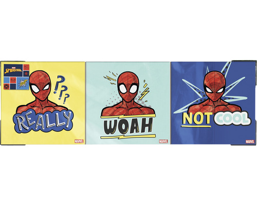 Drei Spider-Man Motive mit Comic Sprechblasen