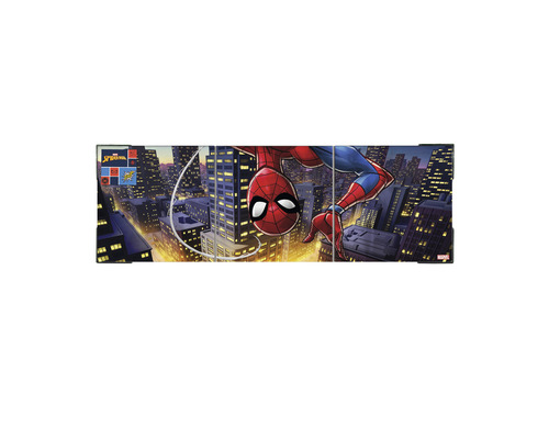 Dreiteiliges Spiderman-Bild mit einer Stadtszene bei Nacht