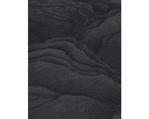 Detailansicht einer schwarzen Relief Tapete mit abstrakten Mustern.