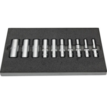 Steckschlüsselsatz mit verschiedenen Größen in Schaumstoffeinlage