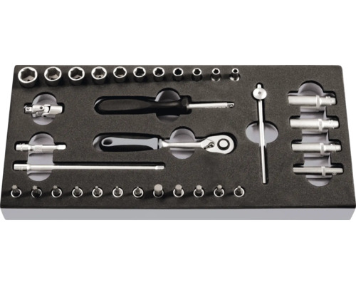 Werkzeugkasten-Einsatz mit Steckschlüsselsatz, Schraubendreher, Ratsche und Verlängerungen