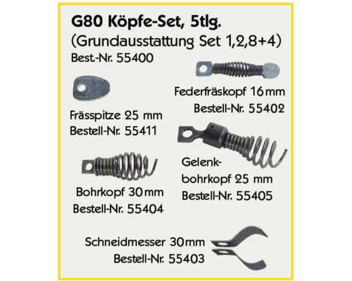 G80 Köpfe Set, fünfteilig, Grundausstattung Set 1, 2, 8 + 4