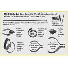 G300 Kopf Set, 8-teilig, mit flexibler Kopfführungsfeder, Gabel-Schneidkopf, Rückholkopf, Vierblattfräser, Hochleistungssägekopf, Rotationssägemesser und Schneidmesser