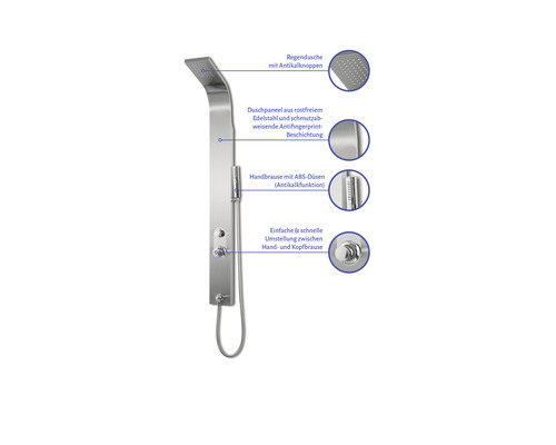 Edelstahl Duschpaneel mit Regendusche und Handbrause