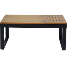 Gartentisch mit Holzplatte und schwarzem Metallgestell