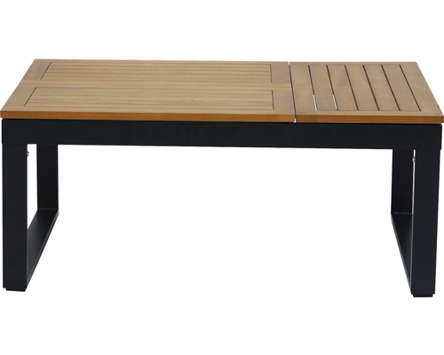 Gartentisch mit Holzplatte und schwarzem Metallgestell