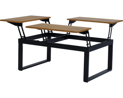 Verstellbarer Gartentisch mit schwarzem Metallgestell und Holzplatten