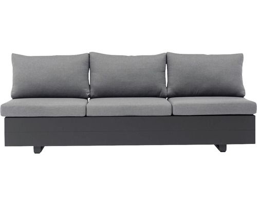 Graues Outdoor Sofa mit drei Sitzen und Kissen