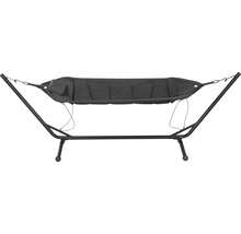 Freistehende Hängematte mit Stahlgestell und Stoffliegefläche