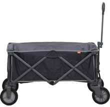 Bollerwagen mit grauen Rahmen und dunklem Stoff