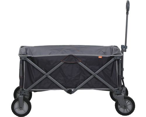 Bollerwagen mit grauen Rahmen und dunklem Stoff
