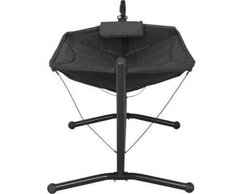 Schwarzer Hängesessel mit Gestell für den Außenbereich