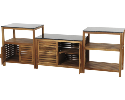 Gartenschrank-Kombination aus Holz mit Arbeitsplatte