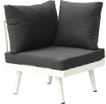 Ecksofa-Element mit grauen Kissen und weißem Rahmen