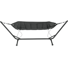 Graue Hängematte mit Gestell für den Garten