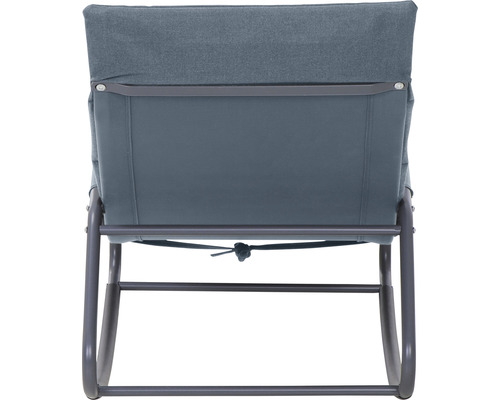 Rückansicht eines Loungesessels mit Stoffbezug und Metallgestell