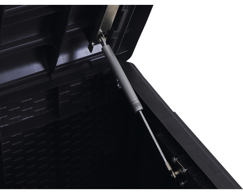 Detailansicht einer geöffneten Aufbewahrungsbox mit Gasdruckfeder