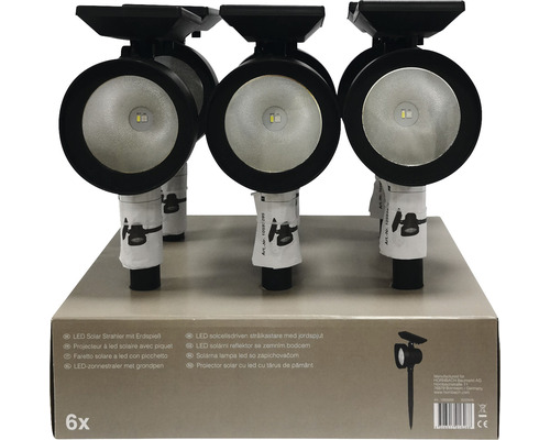 Sechs LED Solarstrahler mit Erdspieß in Verpackung