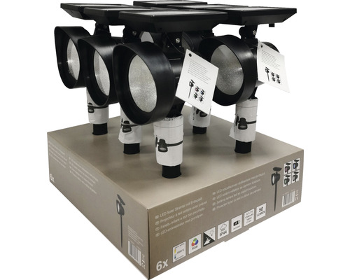 Sechs LED Solarstrahler mit Erdspieß in einer Verpackung