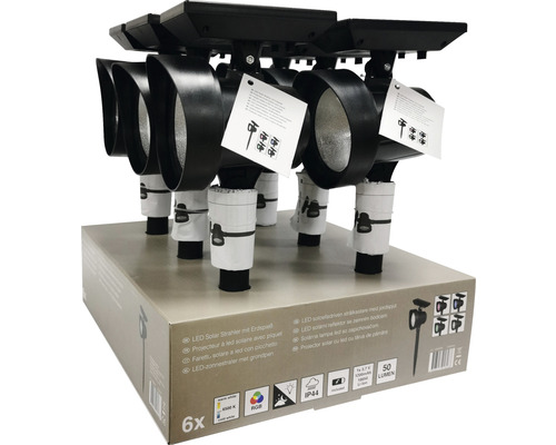 Sechs LED Solarstrahler mit Erdspieß in Verpackung