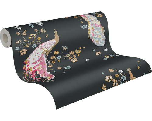 Tapetenrolle mit Pfauen und floralem Muster