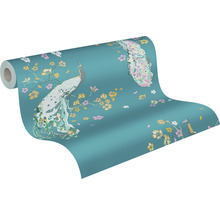 Vliestapete 38906-2 House of Turnowsky Pfau Blumen türkis gelb-thumb-1