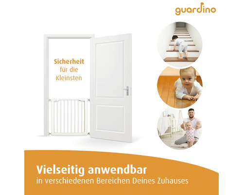 Illustration eines Türschutzgitters in einem Türrahmen, das die Sicherheit für Kleinkinder gewährleistet.