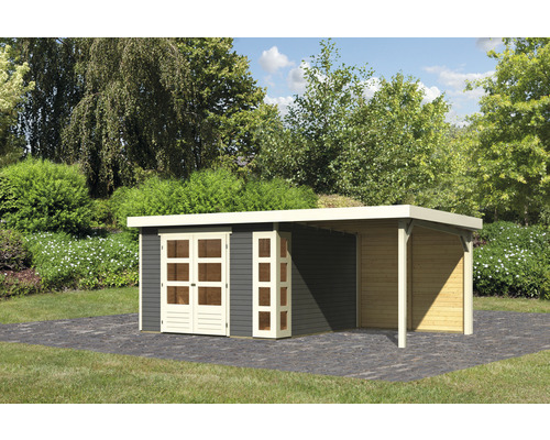 Gartenhaus mit Anbau und Doppeltür im Garten