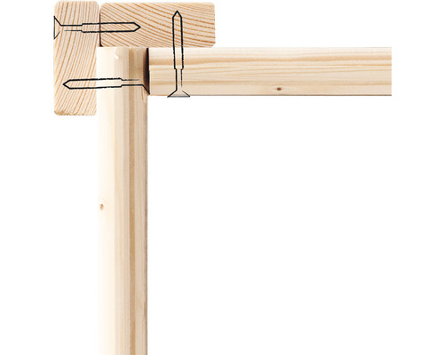 Holzrahmen mit Schrauben befestigt