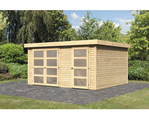 Gartenhaus aus Holz mit Fenstern im Garten