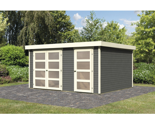 Gartenhaus mit Doppeltür und Einzeltür im Garten