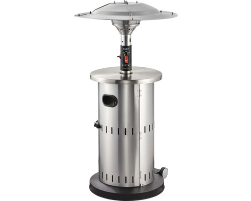 Terrassenheizer aus Edelstahl mit Tisch