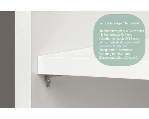 Detailansicht eines Fachbodenträgers aus Metall im Regal