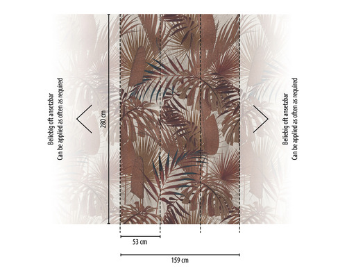 Tapetenpaneel mit Blättermuster und Maßangaben