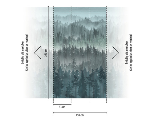 Fototapete mit Waldmotiv und Größenangaben