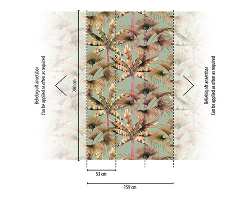 Fototapete mit Palmenmuster und Maßangaben
