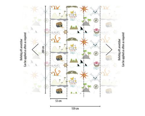 Tapete mit Piratenmotiven und Maßangaben