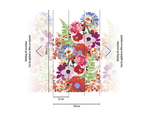 Abmessungen der Fototapete mit Blumenmuster