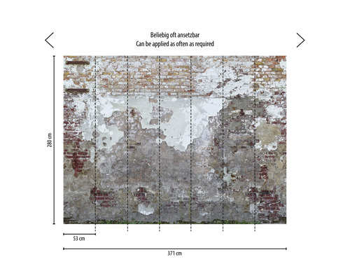 Fototapete mit Ziegelwandmuster und abblätternder Farbe, wiederholt anwendbar, 280 x 371 Zentimeter