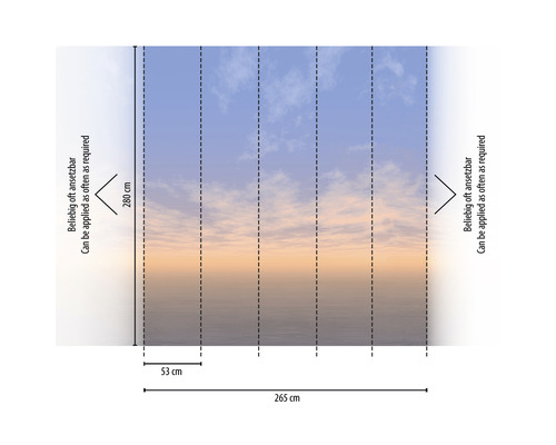 Fototapete mit Himmelsmotiv und Maßangaben
