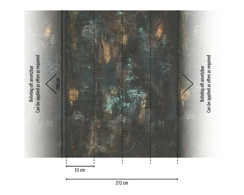 Tapetenmuster mit den Maßen 212 cm mal 280 cm, wiederholt anwendbar