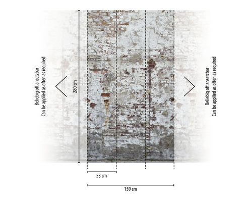 Fototapete mit Ziegelmuster und Maßangaben.