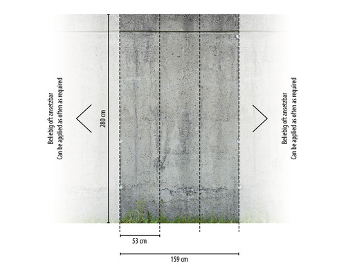 Abmessungen einer Betonwand: 280 cm hoch, 159 cm breit, beliebig oft ansetzbar