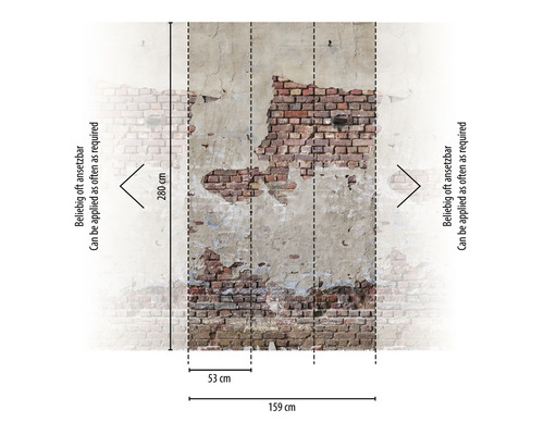Fototapete mit Mauerwerk-Motiv und Größenangaben