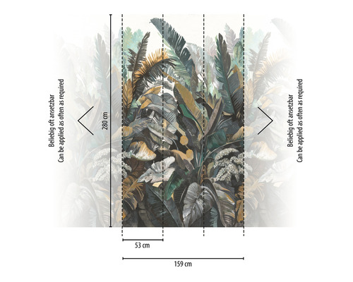 Fototapete mit Dschungelmotiv und Größenangaben.