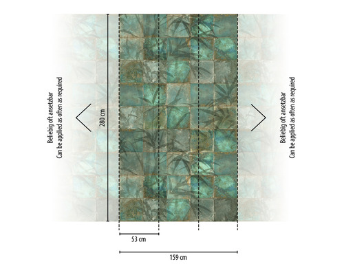 Tapetenrolle mit Fliesenmuster und Pflanzenmotiv, 280 cm hoch und 159 cm breit