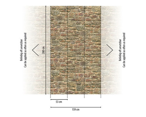 Fototapete mit Steinmuster und Größenangaben 280 mal 159 Zentimeter
