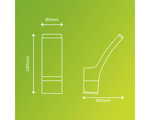 Technische Zeichnung eines Wandanschlusses mit den Maßen 80, 160 und 240 Millimeter