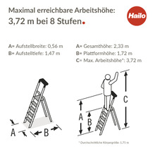 Hailo L80 ComfortLine Aluminium-Sicherheits-Stehleiter 8 Stufen-thumb-1